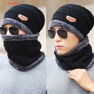 [risesky] Winter Hats For Men Skullies Beanie Hat Winter Cap Men Women Wool Scarf Caps