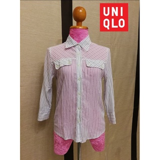 UNIQLO Brand_2nd hand เสื้อเชิ้ตผู้หญิงผ้าบางแขน​ 3 ส่วน​/ ผ้าฝ้าย​ 💯% Size S แท้มือสองกระสอบนำเข้า​ ​(made in China 🇨🇳)