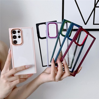 เคสโทรศัพท์มือถือแบบใส กันกระแทก พร้อมแหวนขาตั้ง โลหะ หรูหรา สําหรับ Samsung S22 Ultra Plus S21 FE A73 A53 A33 A52 A22 A52 A32