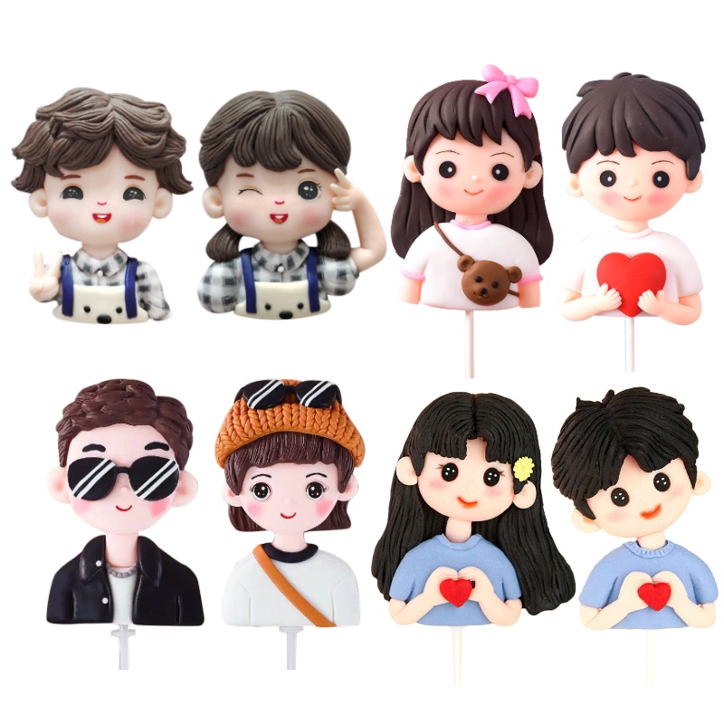 หมวกตกแต่งเค้กวันวาเลนไทน์ ลิมิเต็ด รุ่นปั้นดินเผานุ่ม กาวคู่เด็กชายหญิง ชุดตกแต่ง