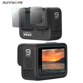 Sunnylife 3 in 1 เลนส์กระจกนิรภัย + ด้านหลัง + ฟิล์มกันรอยหน้าจอด้านหน้า สําหรับ GoPro HERO 11 10 9 8 สีดํา