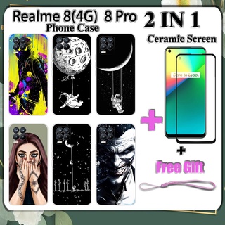 เคสโทรศัพท์ 2 IN 1 Realme 8 8 Pro พร้อมกระจกนิรภัยกันรอยหน้าจอเซรามิค แบบโค้ง ฟิล์มนิรภัยด้านนอก อวกาศ