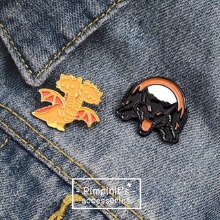 🇹🇭 พร้อมส่ง : 🐲 เครื่องประดับเข็มกลัดเซ็ทมังกรสีส้มและสีดำ | Orange &amp; Black Dragon Enamel Brooch Pin Set.