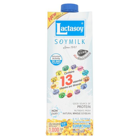 ✨นาทีทอง✨ แลคตาซอย น้ำนมถั่วเหลืองยูเอชที ผสมงาดำ 1000มล. Lactasoy UHT Soy Milk with Black Sesame 1000 ml.