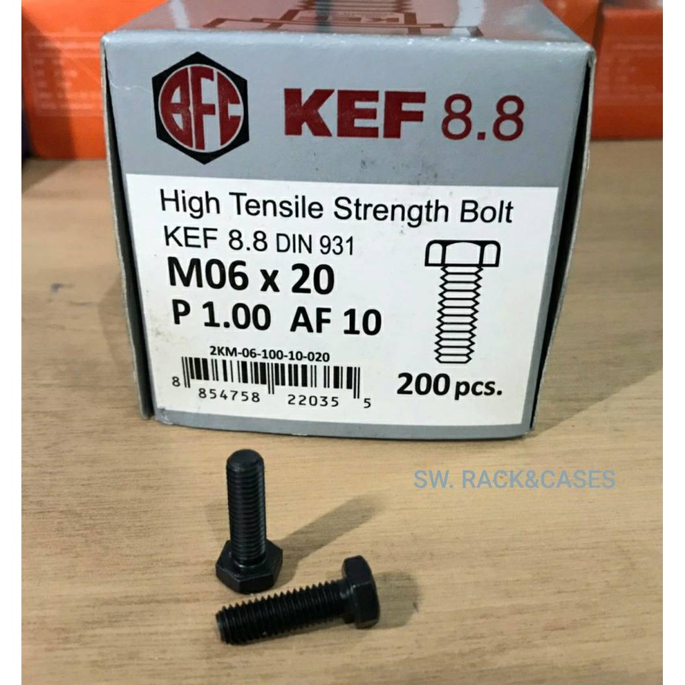 น็อตตัวผู้มิลดำ M6X20mm (ราคายกกล่องจำนวน 200 ตัว) P1.00 AF สกรูมิลดำ น็อตหัวประแจเบอร์ 10 เกรดแข็ง 8.8 มาตรฐาน