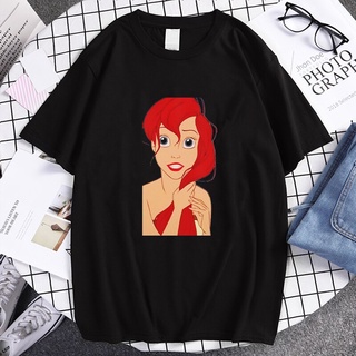 เสื้อยืดผ้าฝ้าย พร้อมส่ง เสื้อยืดแขนสั้น พิมพ์ลายการ์ตูนเจ้าหญิง Ariel Little Mermaid Kawaii หลากสี แฟชั่นฤดูร้อน 2022 2