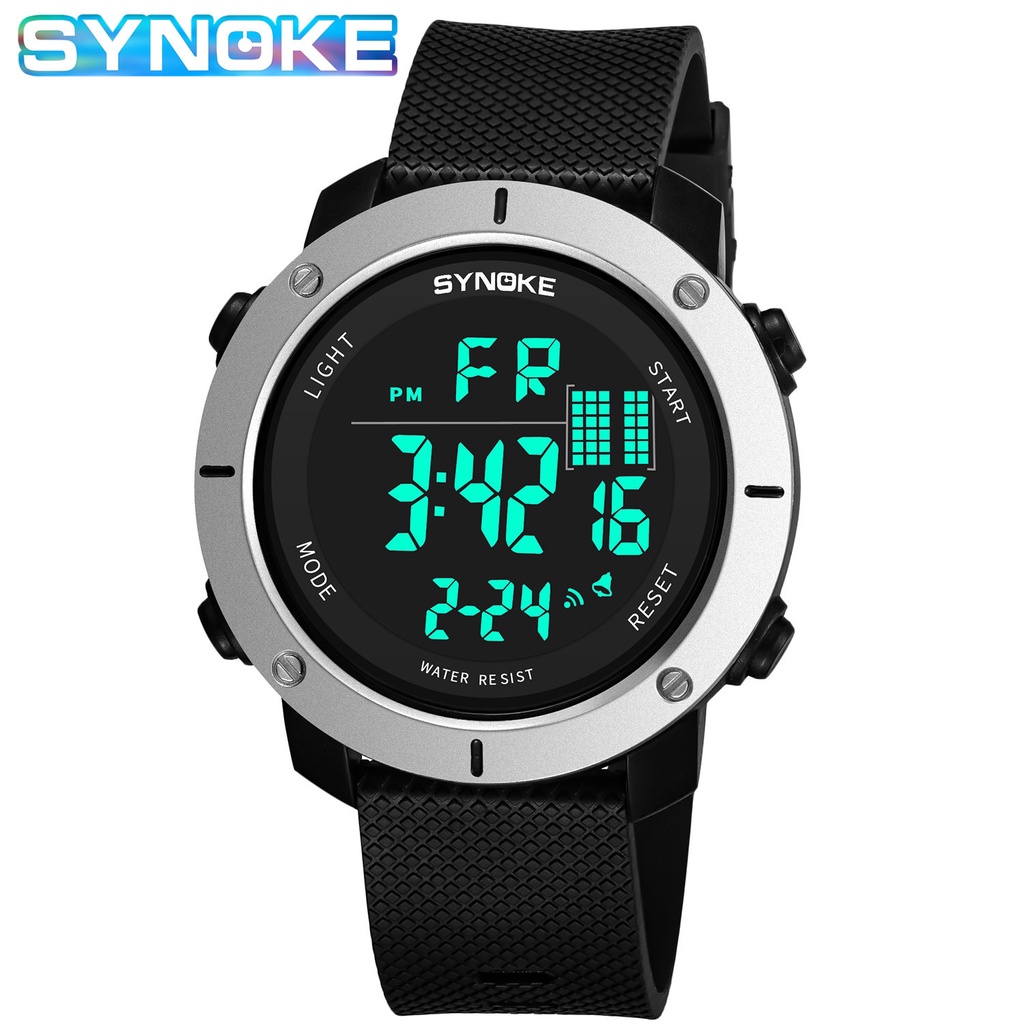 SYNOKE นาฬิกาผู้ชายกันน้ำ ทหาร LED มัลติฟังก์ชั่นนาฬิกาปลุกส่องสว่างกีฬานาฬิกา
