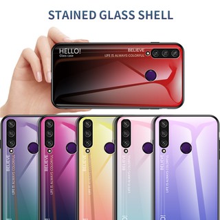 Huawei Y5p Y6p Y7p Honor 10X 5G Play 4T Case Gradient Tempered Glass Back Phone Cover Casing ปลอก