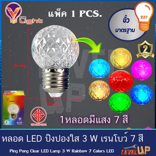 หลอด LED ปิงปองใส ไฟตกแต่ง ไฟวันหยุด 3W ขั้วE27 รุ่น เรนโบว์ 3 วัตต์ 7 สีในหลอดเดียว