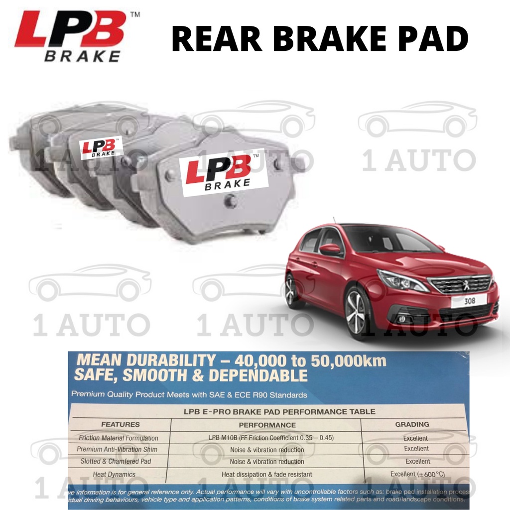 LPB E-PRO SEMI METALLIC REAR BELAKANG BRAKE PAD PEUGEOT 308 T9 1.6 THP150 (2015-on) CITROEN GRAND C4