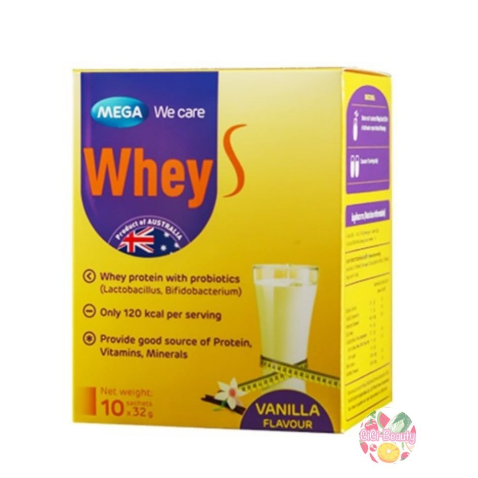 MEGA We care WHEY S VANILLA 10ซองX32กรัม เวย์ โปรตีน สำหรับคุมน้ำหนัก