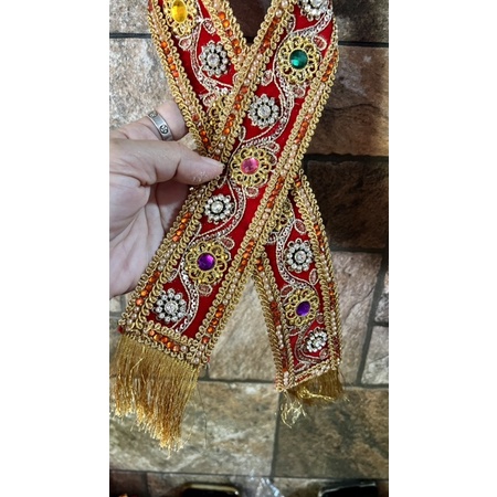 ผ้าคล้องมงคลถวายองค์เทพผ้าคล้ององค์เทพประดับเพชรสีแดงงานนำเข้าจากอินเดียพร้อมบูชา - รูปที่ 2