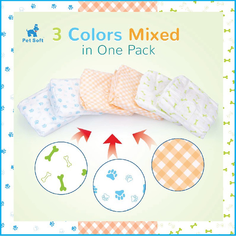ผ้าอ้อมสุนัข ซึมซับดีมากตลอดคืน มี3ลายสวยๆ สำหรับ เพศเมีย Petsoft สวมง่าย ขอบยางนุ่ม เนื้อผ้านิ่มสบาย มี 3 ลายในห่อเดียว - รูปที่ 4