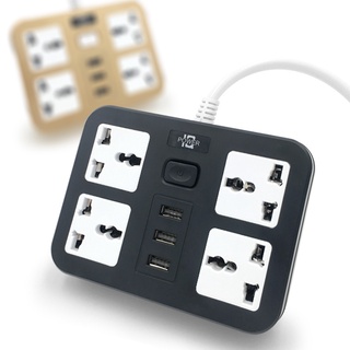 T15 ปลั๊กไฟ Power Strip มี 4 ช่อง AC Socket และ ช่องชาร์จ USB 3 Port สายยาว 1.8 เมตร กำลังสูงสุด 2500W-10Aสายไฟ 750องศา