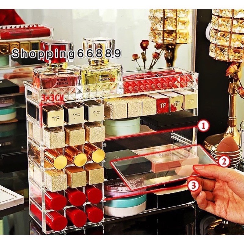 ชั้นวางลิปสติกลายเพชร กล่องวางลิปสติก โต๊ะเครื่องแป้ง 106