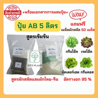 ปุ๋ยAB 5 ลิตร แถมฟรีเมล็ดผักสลัด 50 เมล็ด ปุ๋ยไฮโดรโปรนิกส์#ปุ๋ยปลูกผักสลัด#ปุ๋ยABแห้ง#ราคาสุดคุ้ม