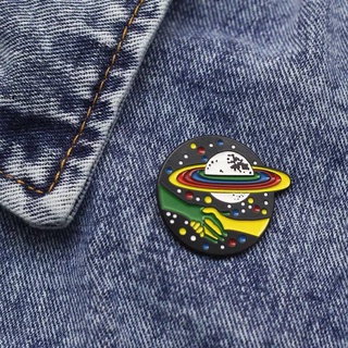 เข็มกลัด / หมุดโลหะ เอเลี่ยนจับมือกัน Alien meeting and Handshake 🛸 (Hard Enamel Pin)