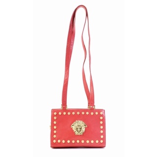 Gianni Versace studd leather shoulder bag in red color