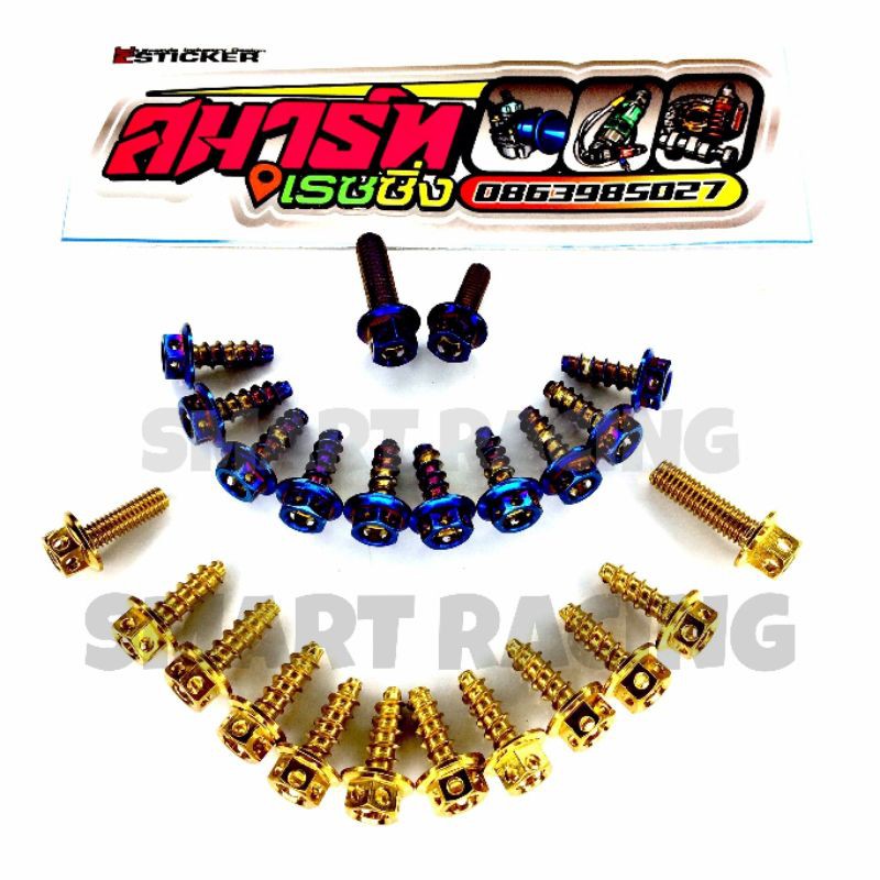 น็อตชุดสี NMAX ปี 2015-2023 สีทอง / สีน้ำเงิน / สีเลส น็อตยึดชุดสี HENG (น็อต 12 ตัว)