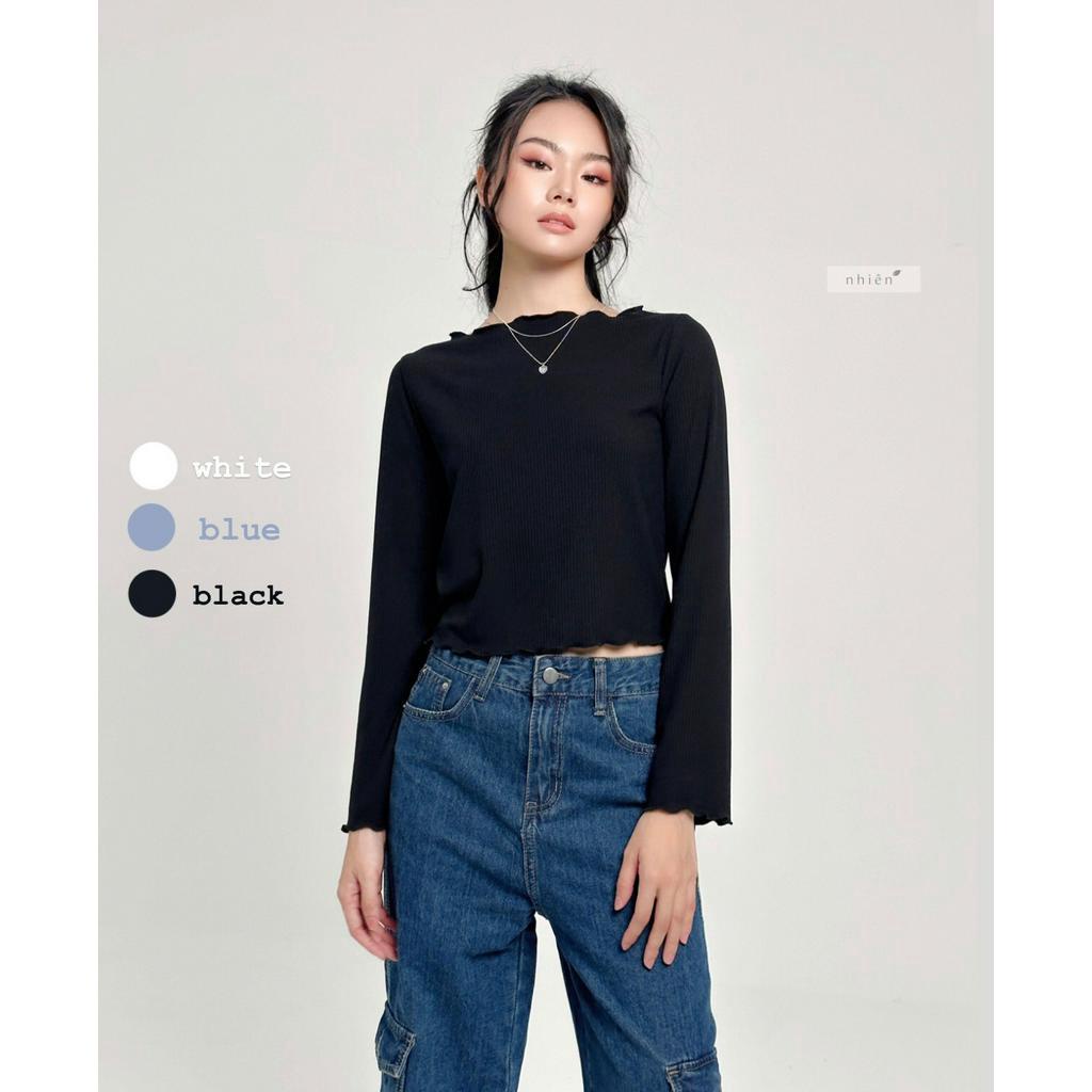 Marzus Top – เสื้อยืดสีพื้น เสื้อยืดแขนยาวผู้หญิง NHIENVINTAGE NAT00005 ราคา ถูกที่สุด ดีลบีเคเค แกลเลอรีภาพที่ 3