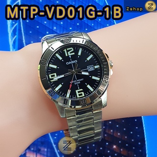 ของแท้ นาฬิกาผู้ชาย Casio รุ่น MTP-VD01G-1B สายแสตนเลสสีทอง หน้าปัดดำ รับประกันสินค้า1ปี MTP-VD01G-1