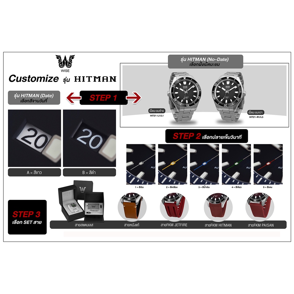 WISE รุ่น HITMAN Automatic 200 m. นาฬิกาผู้ชาย รหัส HIT01 set สายยาง ...