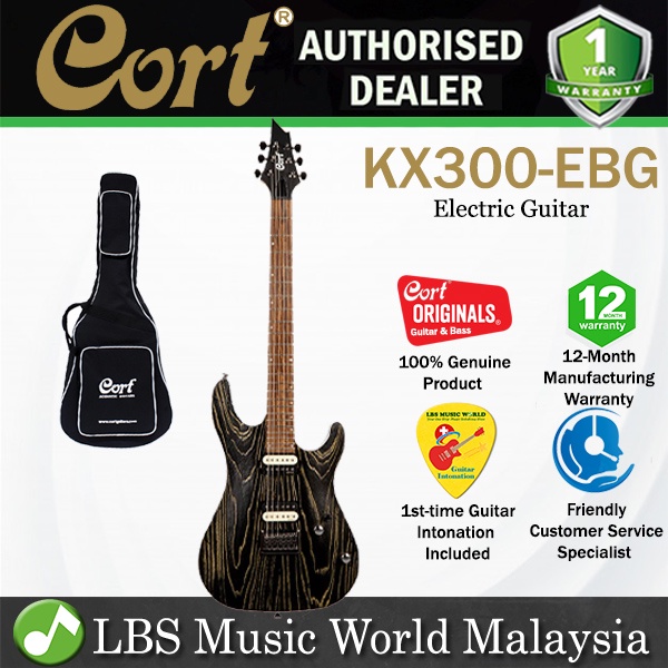 Cort KX300 Etched Mahogany Body Pau Ferro กีตาร์ไฟฟ้าพร้อมกระเป๋า - หยักสีดําทอง (KX 300)