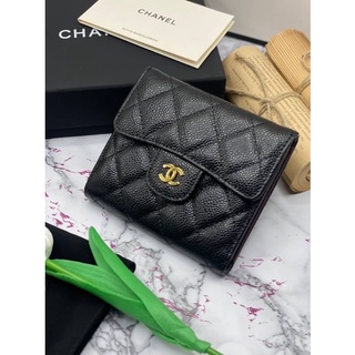 CHANEL SHORT WALLET WALLET CAVEAR C03 💎เป็นหนังที่มีเม็ดเล็กแล้วก็เงาสวยแข็งแรงทนทาน