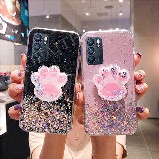 Ready Stock เคสโทรศัพท์ OPPO Reno 6Z / 5 / 5Pro 2021 Phone Case Transparent Bling Soft Cover With Cat Claw Bracket Stand Holder Cover เคส Reno6 Z 5G