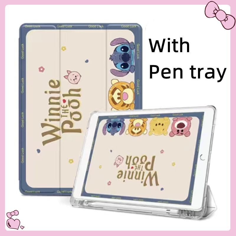 【with pen tray】การ์ตูน Winnie the Pooh Cute Air4 Pro10.9-Air5 Gen9 10.2 Gen7 2019 Gen8 Pro11 เคสไอแพด 2019Air3,10.5,Air3 เคสiPad แนวโ mini 4/5/6 Case ไอแพดใส่ปากกาได้เคส