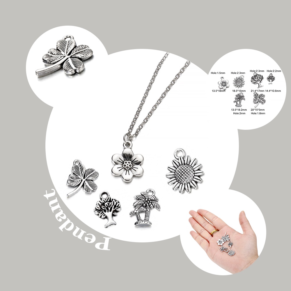 St.kka 6 ชิ้น/แพ็คเกจจี้ลูกปัดดอกไม้โลหะผสมเงินทิเบต