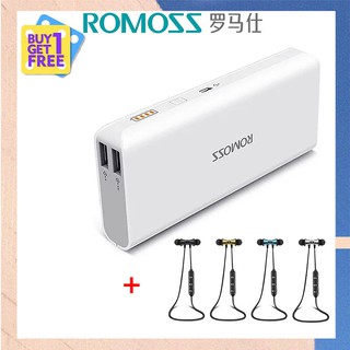 ROMOS Ready Stock แบตสำรอง 10400mAh แถบสี ฟรี สาย USB +free XT11 Bluetooth Earphone