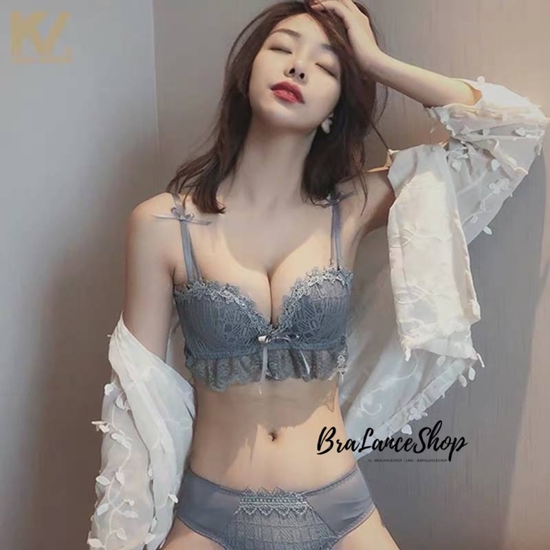 BLS✿F830 Setบรา+กกน. ชุดชั้นในลูกไม้ งานซับผ้าคอตตอน ฟองดันฐานปานกลาง ทรงครึ่งเต้าถอดสายได้ แต่งระบา