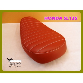 HONDA SL125 DOUBLE SEAT COMPLETE "BROWN" with WHITE THREAD STITCH "Eddie Moto" / เบาะรถมอเตอร์ไซค์  สีน้ำตาล เดินด้ายขาว