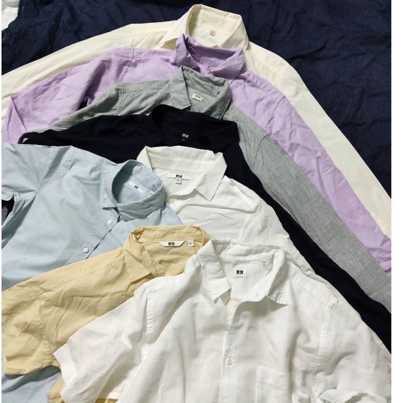 Uniqlo เสื้อเชิ้ตสีพื้นมือสอง พร้องส่ง