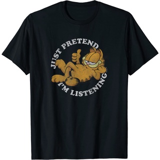 เสื้อยืดผ้าฝ้ายพรีเมี่ยม เสื้อยืด พิมพ์ลาย Garfield Just Pre Im Listening สําหรับผู้ใหญ่