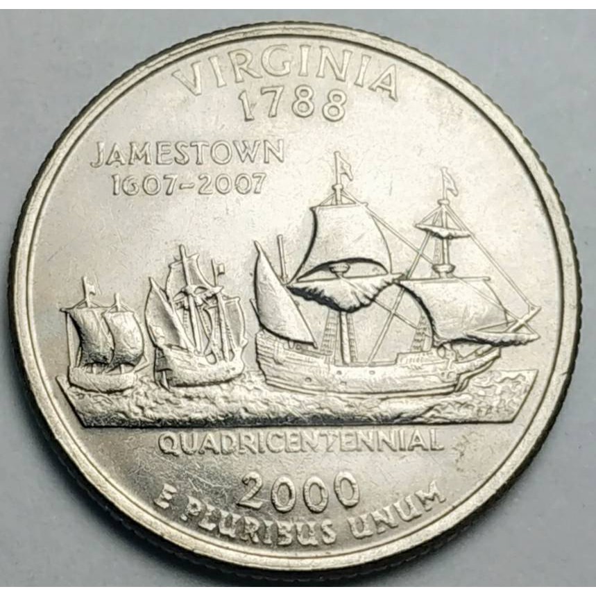 สหรัฐอเมริกา (USA), ปี 2000, 25 Cents รัฐเวอร์จิเนีย (Virginia), ชุด 50 รัฐของอเมริกา