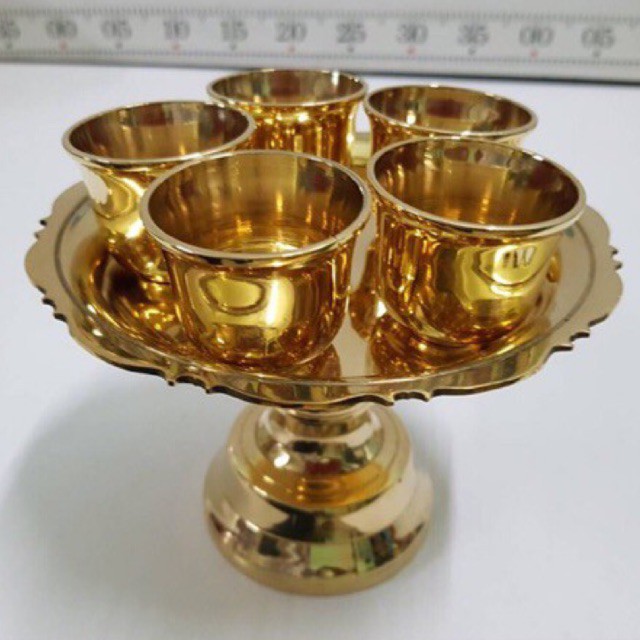 Brass byfa *SET1241 6(2*5) ชุดโตกจอกถวายพระ ชุดพานถ้วยถวาย ขนาด6นิ้วถ้วย2นิ้ว