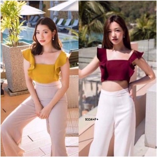 9334 Set เสื้อครอปสายระบาย + กางเกงขายาว Set crop top + pants