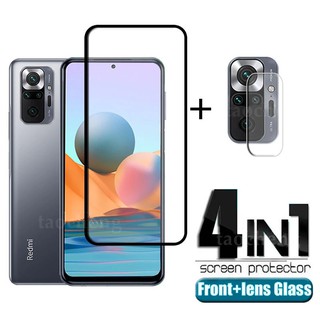 4 IN 1 Tempered Glass For Xiaomi Redmi Note 11 Pro 5G 11S 10Pro 5G Glass Full Glue Cover Transparent Screen Protector Protective Film Camera Back Lens Protective Film For Redmi Note10 4G Screen Protector Tempered Glass