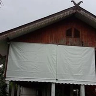 ผ้าใบชักรอกกึ่งสำเร็จรูปสีขาว ฟรีอุปกรณ์ ติดตั้งเอง