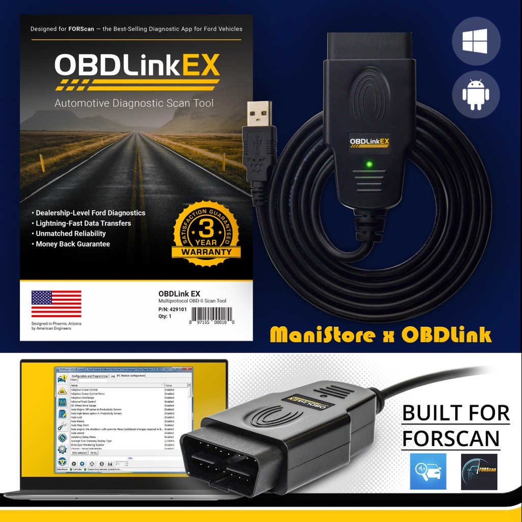 OBDLink® EX USB Professional FORScan software Scan Tool and OBDwiz Software Diagnostic Auto Pro Comp