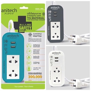 PLUG (ปลั๊กไฟ) Anitech (H622) ปลั๊กไฟ มาตรฐาน มอก. 2 ช่องเสียบ 2 USB (มี 3 สี ฟ้า|เทา|ขาว) สาย 2 เมตร (5Y) *ของแท้*