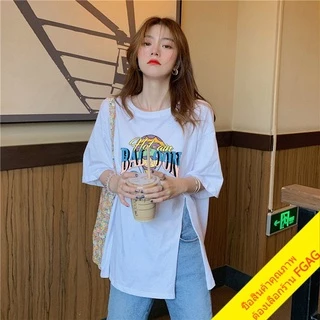เสื้อยืดผู้หญิงแฟชั่นสาวอวบสีขาว oversize คอกลมแขนสั้น เสื้อผ้าวัยรุ่นน่ารัก เสื้อโอเวอร์ไซส์สไตล์เกาหลี สกรีนลาย xxl