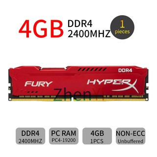 Hyperx Fury 4 Gb Pc4-19200 Ddr4 2400Mhz Cl15 1.2 V เดสก์ท็อปหน่วยความจํา Pc Ram Ad44