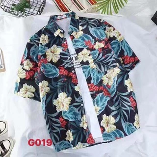 เสื้อเชิ้ตคอปก เสื้อเชิ้ตผู้ชาย พิมพ์ลายฮาวาย