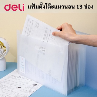 แฟ้มตั้งโต๊ะแนวนอน กันน้ำ 13 ช่อง A4 ขยายข้าง คละสี Deli 72580 Expanding File กล่องเอกสาร ช่องจัดเก็บเอกสาร กล่องแฟ้ม