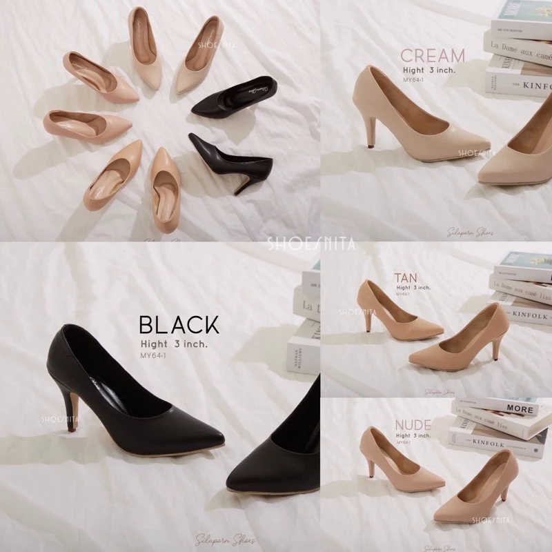 รองเท้าคัชชู หัวแหลม ส้นสูง 3นิ้ว หนังนิ่มใส่สบาย SHOESNITA