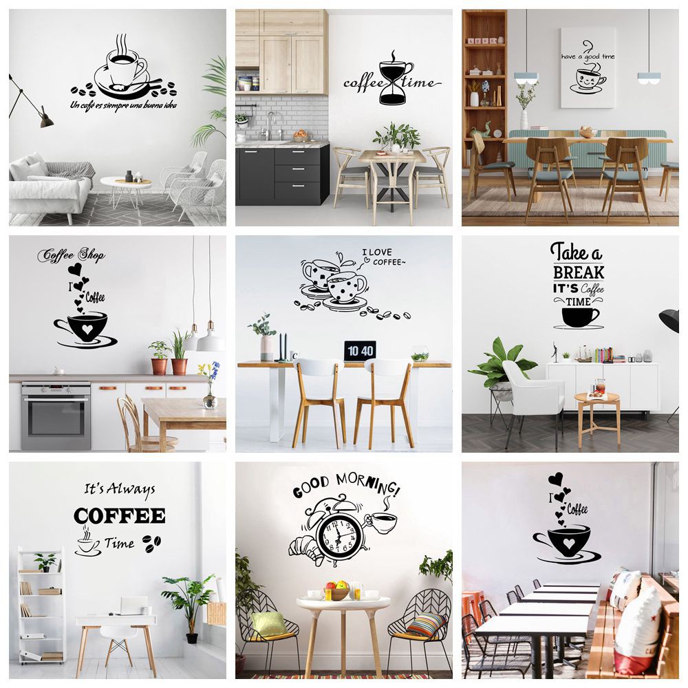 กาแฟไวนิล Decals สติกเกอร์ติดผนังสำหรับการตกแต่งห้องนั่งเล่นและห้องนอน