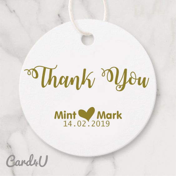 (แพค 50) ป้ายแท็กทรงกลมของชำร่วยงานแต่งงาน Thank You (Wedding Gift Tag) – เปลี่ยนข้อความได้